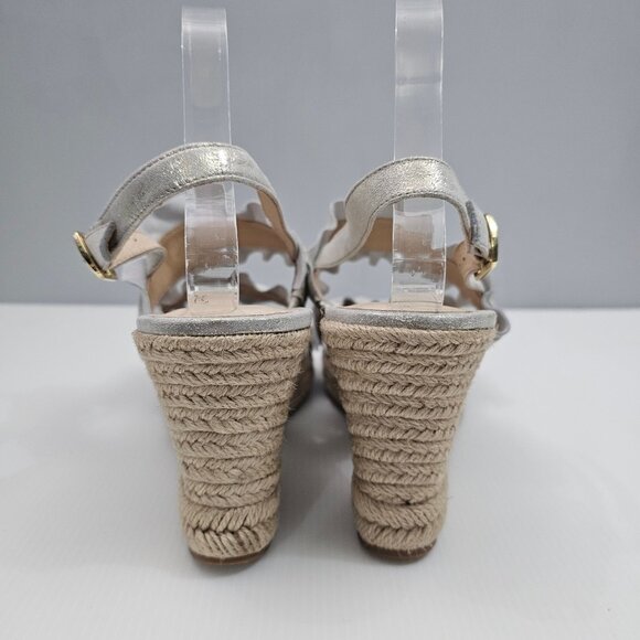 Jack Rogers Rosie Ruffle Sandal Womens 11 Metallic Platinum Wedge Espadrille - Picture 8 of 13